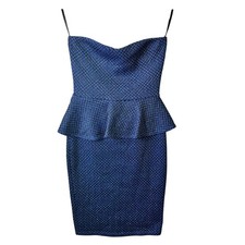 Body Central Blue Metallic Party Dress Women’s Halter Peplum Dance Wedding