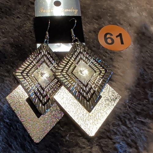 Silver Tone Textured Square Geometric Dangle Drop Hook Earrings, No Stone