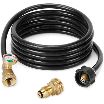 WADEO 12 Feet Propane Tank Extension Hose with Gauge, Tank Adapter Converts