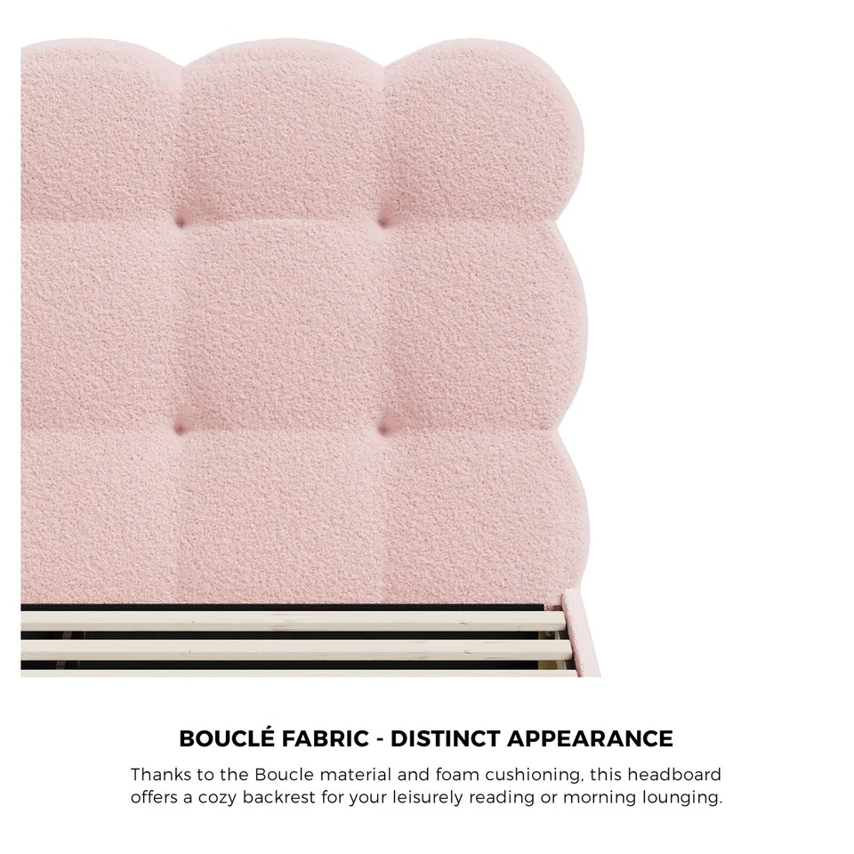 Oikiture Bed Frame Double Size Tufted Bedhead Boucle Fabric Pink - image 3 of 4
