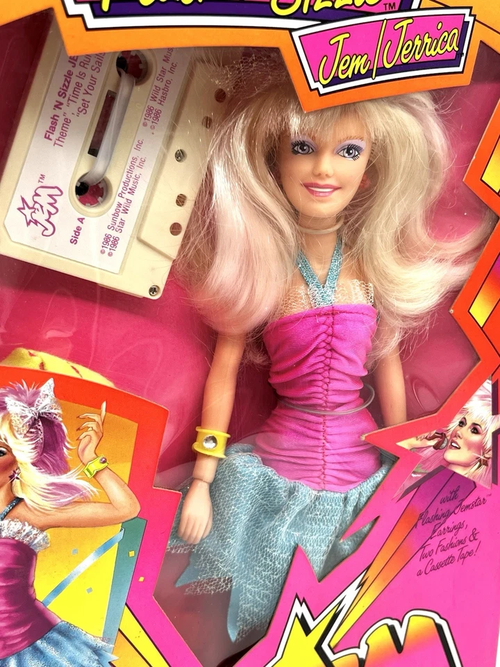 Muñeca sellada Hasbro Flash 'n Sizzle Jem/Jerrica Jem & the Holograms 1986 de colección 4003 Foto 2 de 4
