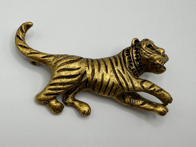 #ad #ad VINTAGE TIGER ON THE PROWL BRASS GOLD TONE BROOCH RUNNING BIG CAT LAPEL PIN $15.29