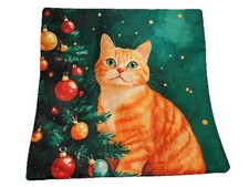 Kitty Cat Santa Christmas Double Sided Holiday Throw Pillow Cover Home Decor