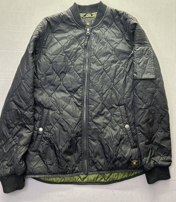 DC Skate Shoes Black Bomber Jacket Men s Size Medium Quilted Olive Green Liner