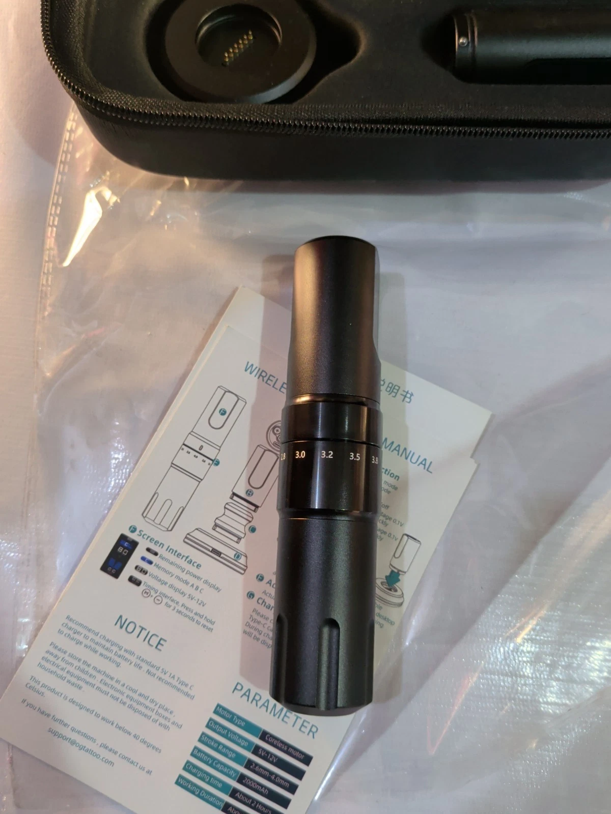 OG Produce Dark Knight Wireless Tattoo Pen 2000mAh Adjustable Stroke 2.6-4.0mm - product detail image 3