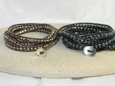 Two Lulu Dharma Leather Wrap Bracelets Hematite Pyrite