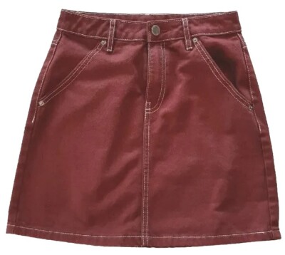 Divided H&M Sz 0 Brick Red Denim Mini Skirt White Stitching Pockets 23'' Waist 