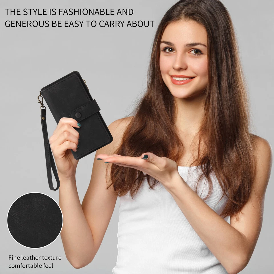 Nuevo 15 Tarjetas Cremallera Multifunción Muñeca Correa Billetera Cuero PU Estuche Soporte Cubierta Foto 4 de 4