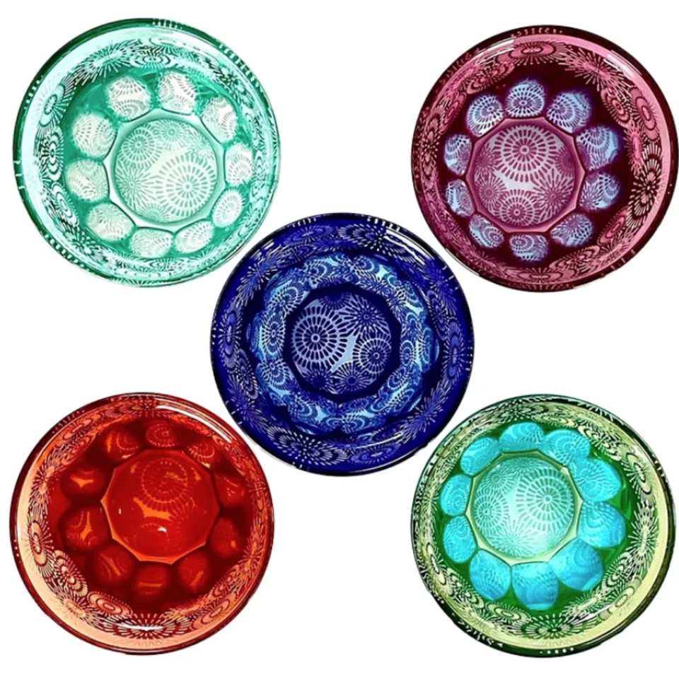 Fireworks Illuminated Edo Kiriko Glass Set-Whiskey & Cocktail Glasses, 5-Color - Image 2 of 4