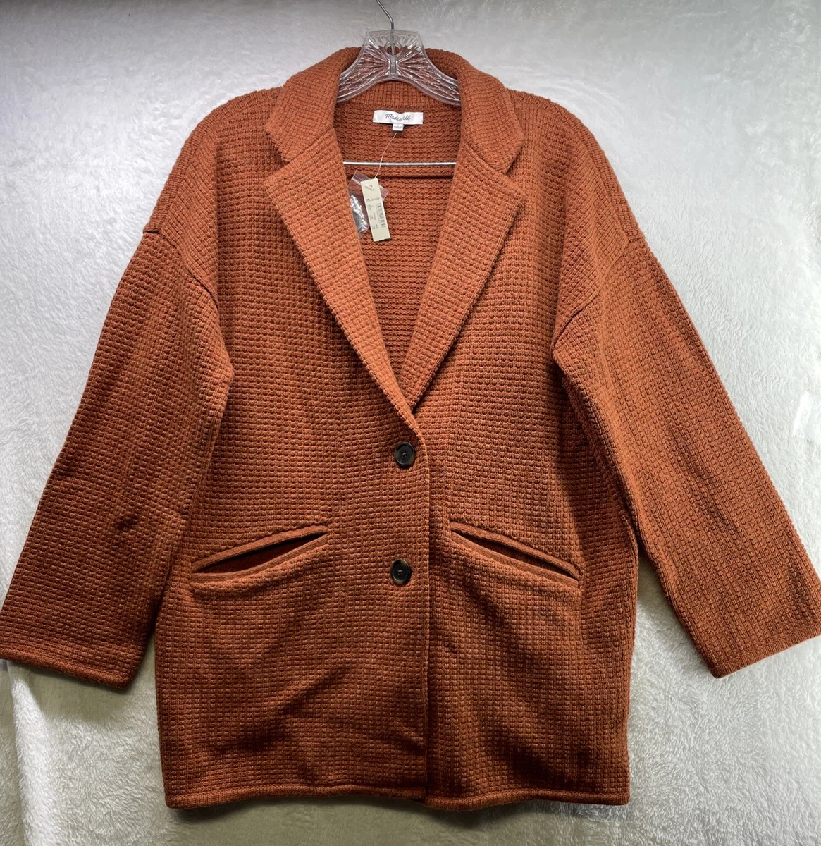 Madewell Textured Sweater Blazer Size S Rust Brown Merino Wool Blend Knit  NWT