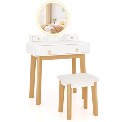 Costway Makeup Vanity Table Set 3 Lighting Modes Bedroom W/Jewelry Divider