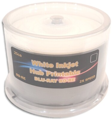 100-Pak 25GB WHITE INKJET HUB PRINTABLE 2X BLU-RAY BD-RE in Cakebox (2 x 50-Pak)