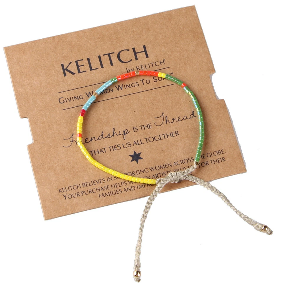 Pulseras de amistad con cuentas de cristal multicolor tejidas a mano joyas Foto 2 de 4