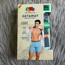 Fruit Of The Loom Boxer Briefs Mens Size XL 40-42 Quick Dry 3 Pair Oder Control