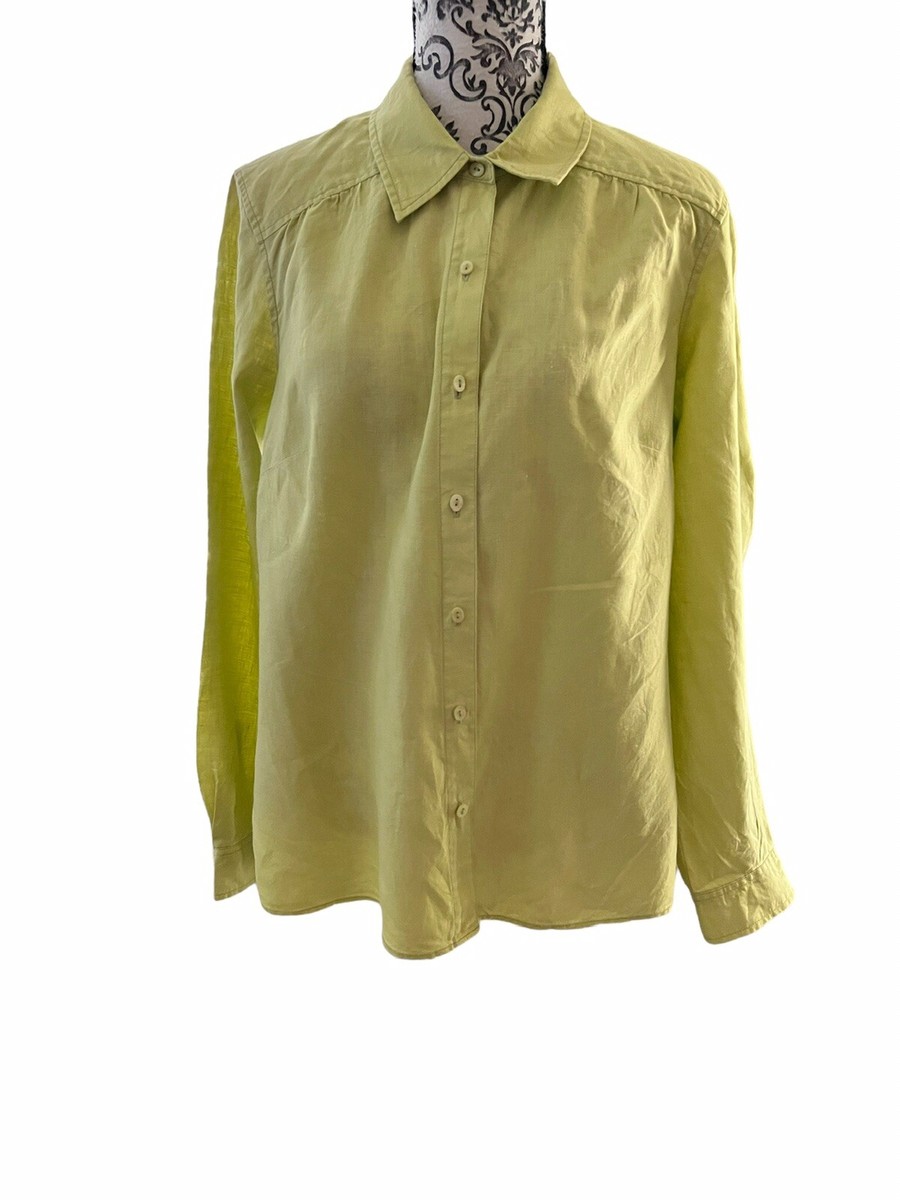 Sigrid Olsen 100% Linen Shirt Tunic Top Blouse, Size Large Green
