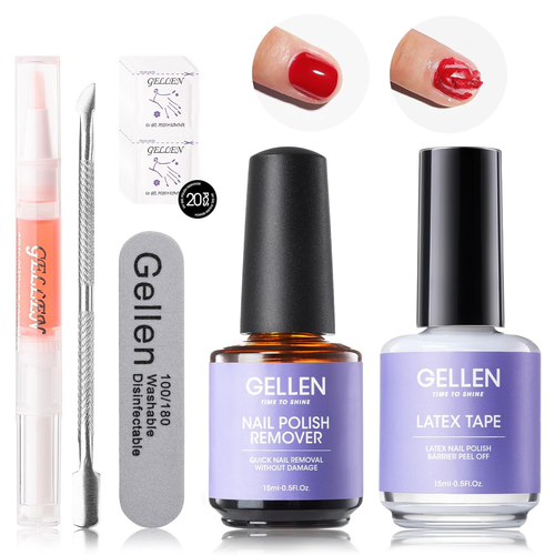 Gel Polish Remover Kit - Gel Nail Polish Remover with Latex Tape Peel off Liquid