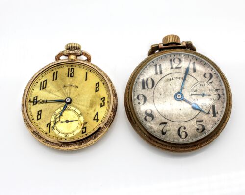 Antique Illinois Pocket Watches 11J-17J Second Hand Open Face Lot of 2 #WB631-4 - Picture 1 of 7