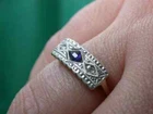 vintage deco 9k gold sterling silver diamonds blue lab sapphire ring DDP paid