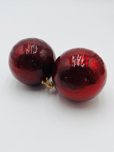 Two Vintage Kugel Glass Christmas Ornament Red Crackle 2.5" - Picture 3 of 6