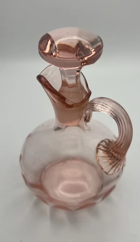 REDUCED: Vintage 5-1/4” Pink Depression Glass Handled Oil Cruet W/Stopper