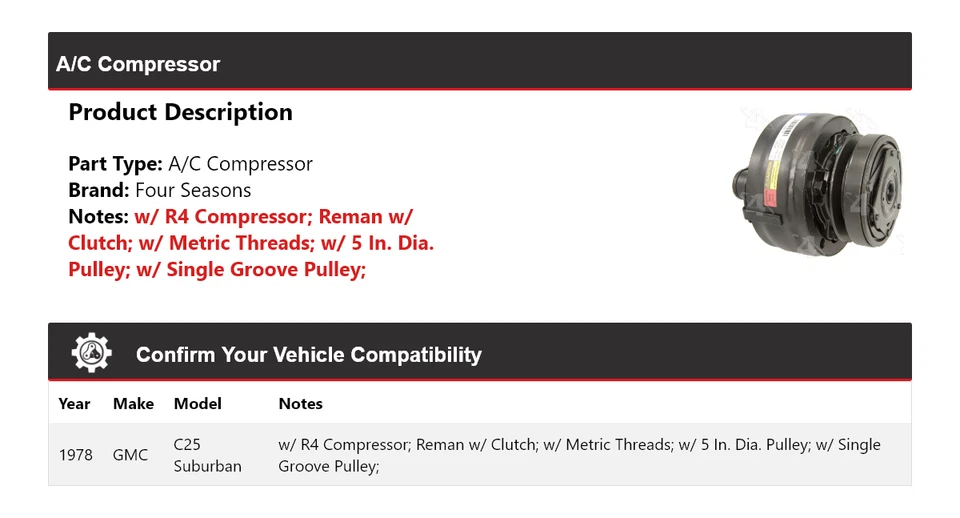 Compresor de aire acondicionado GMC C25 1978 Suburban 4 estaciones Foto 2 de 4