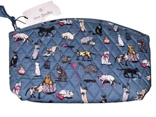 Vera Bradley CAT'S MEOW Grand Travel Cosmetic Bag Cotton Zip Closure NEW