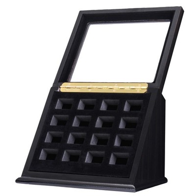 16 Slots Championship Ring Display Case Baseball Ring Display Wooden Box Disp