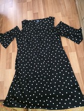 Chaps Black And White Dot Cold Shoulder Dress Size XL, Lined, 3/4 Sleeve