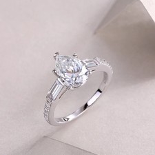 Lab Created Diamond 3Ct Pear Cut Halo Wedding Ring 14K White Gold Plated