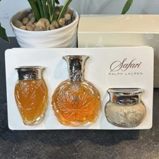 1989 Ralph Lauren Safari 3 Pc Gift Set EDP Perfume Spray, Lotion & Gel COSMAIR