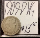 1909 D Barber Silver Quarter VG! ENN Coins