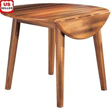 Round Drop Leaf Dining Table Rustic Furniture Small Space Kitchen Table Seats 4