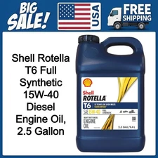 Shell Rotella T6 Full Synthetic 15W-40 Diesel Engine Oil, 2.5 Gallon