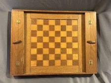 Antique Folk Art Wooden Marquetry Inlaid Gameboard