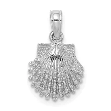 14K White Gold Textured Scallop Shell Charm Pendant 0.89gm L-16 mm, W-10.7 mm