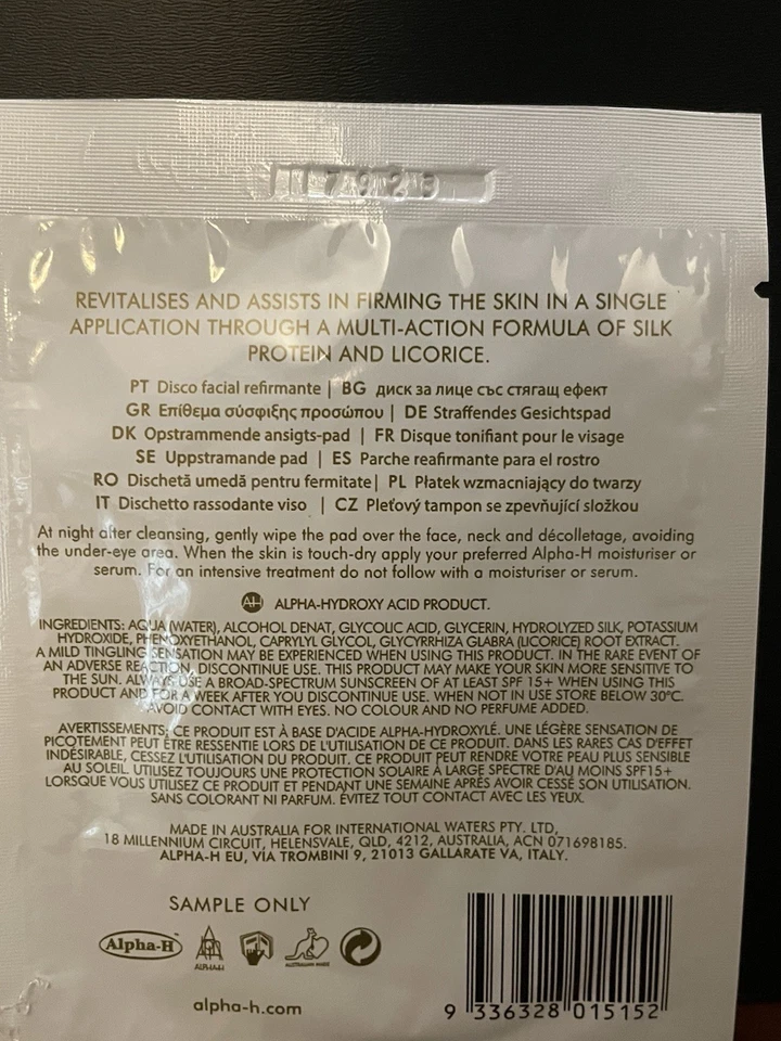 Ouro líquido Alpha-H com ácido glicólico - 5 almofadas faciais de uso único - firmeza da pele - Imagem 4 de 4