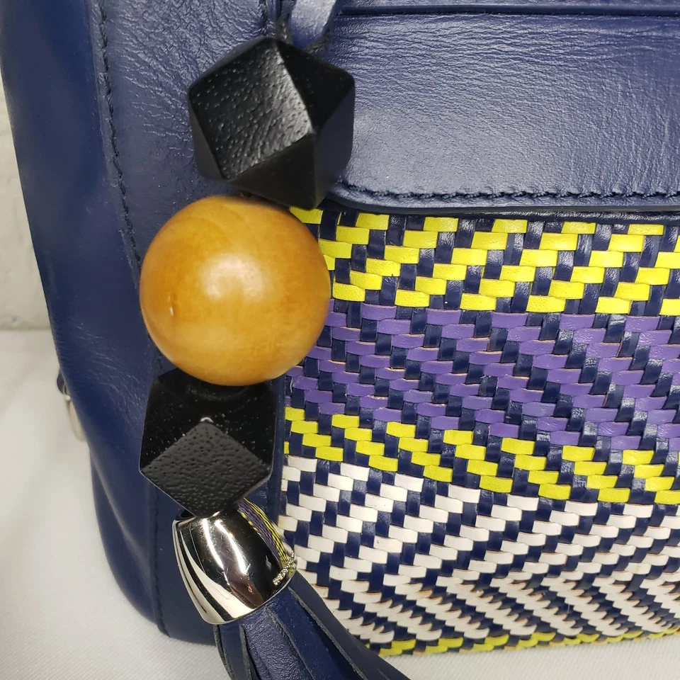 Bolso Cartera REBECCA MINKOFF Mab Azul Púrpura Tejido Cuero Cuentas Tribales Foto 4 de 4