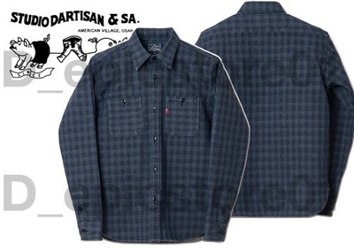 STUDIO D'ARTISAN 5734 13oz Jacquard Check Shirt Navy Made in Japan NEU