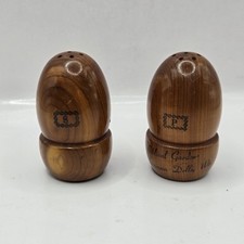 Vintage Wooden Salt & Pepper Shakers 2 3/4"H Biblical Gardens Wisconsin Dells