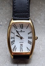 Dugena Saphir Quartz Watch Roman Numerals Date Sapphire Crystal Gold Tone...