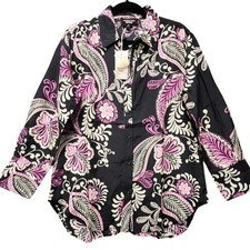 Johnny Was Relaxed Seamed Shirt Women Small Black Pink Silk Melaney Paisley NEW