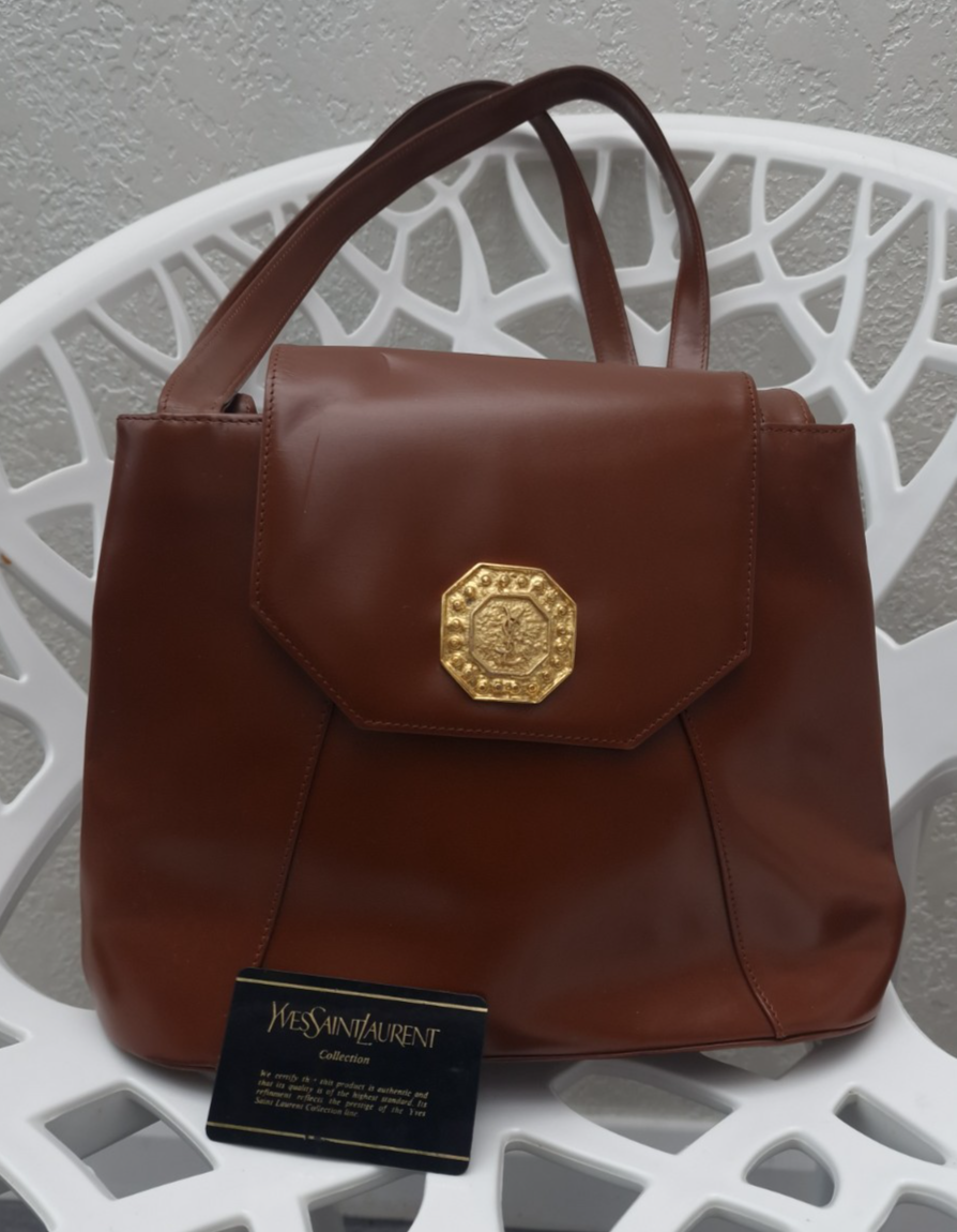 Borsa a mano vintage anni 80 YSL autentica Yves Saint Laurent in pelle marrone
