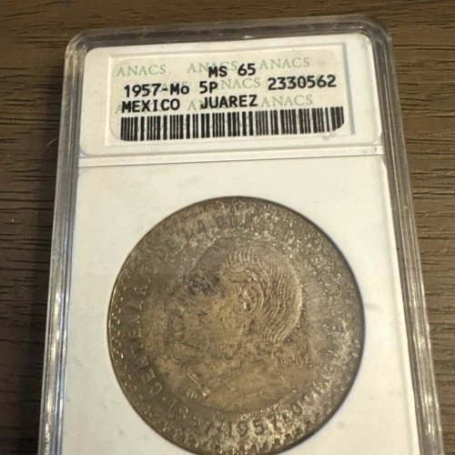 1957 MO MEXICO UN PESO NGC MS65 CONSTITUTION JUAREZ SILVER COIN