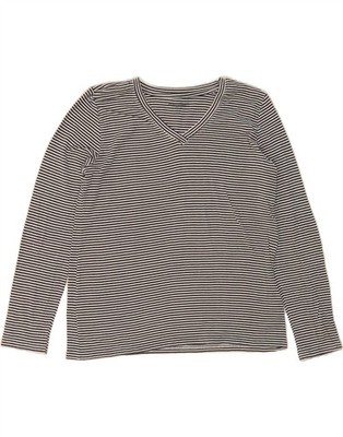 EDDIE BAUER Damen Top Langarm UK 18 XL dunkelblau Nadelstreifen Baumwolle DT84