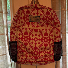 KAVU Red Beige Black Pattern Backpack Zip Closure Adjustable Straps Logo