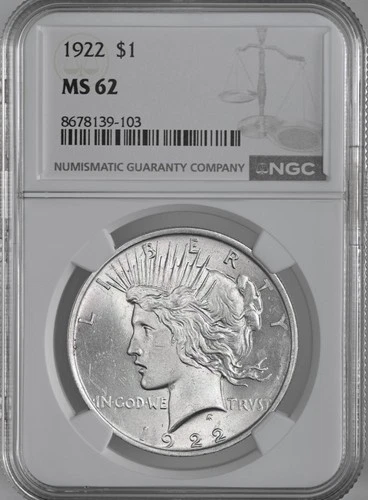 1922-P  $1 PEACE SILVER DOLLAR  "PHILADELPHIA MINT"  NGC MS62 #8678139-103