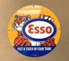 VINTAGE 12" ESSO PUT A TIGER IN YOUR TANK GAS OIL PUMP STATION PORCELAIN SIGN