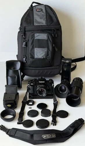 [Mint] Canon A-1 35mm Film Camera W/ 3 Canon Lenses, Flash, Auto Winder & More