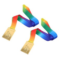2pcs Gold Judo Award Medals - Rectangular 1st Winner Medals with Ribbon for