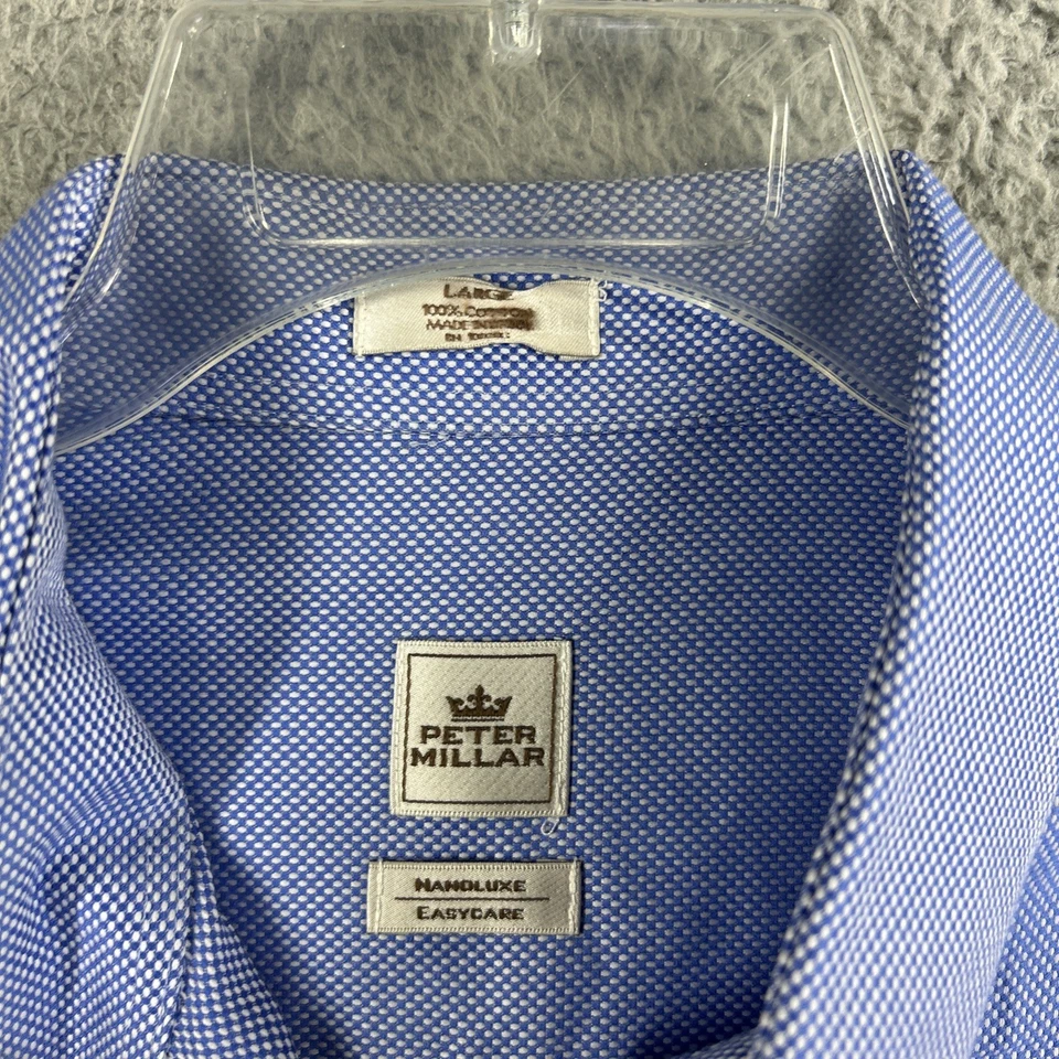 Camisa Peter Millar Para Hombres Grande Azul Nanoluxe Fácil Cuidado Real Oxford Vestido Oficina Foto 4 de 4